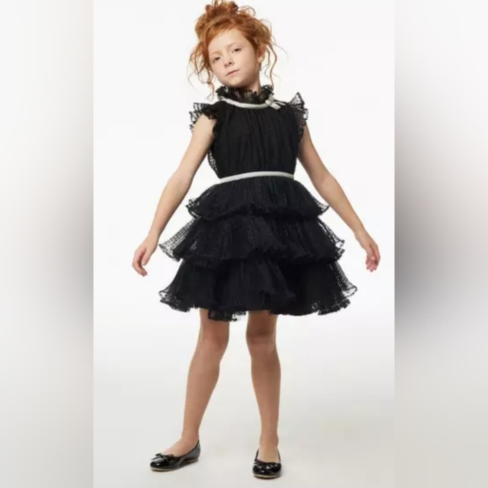 Janie and Jack- Girl's Black Dot Tiered Tulle Dress, Sz 2T - Picture 5 of 5